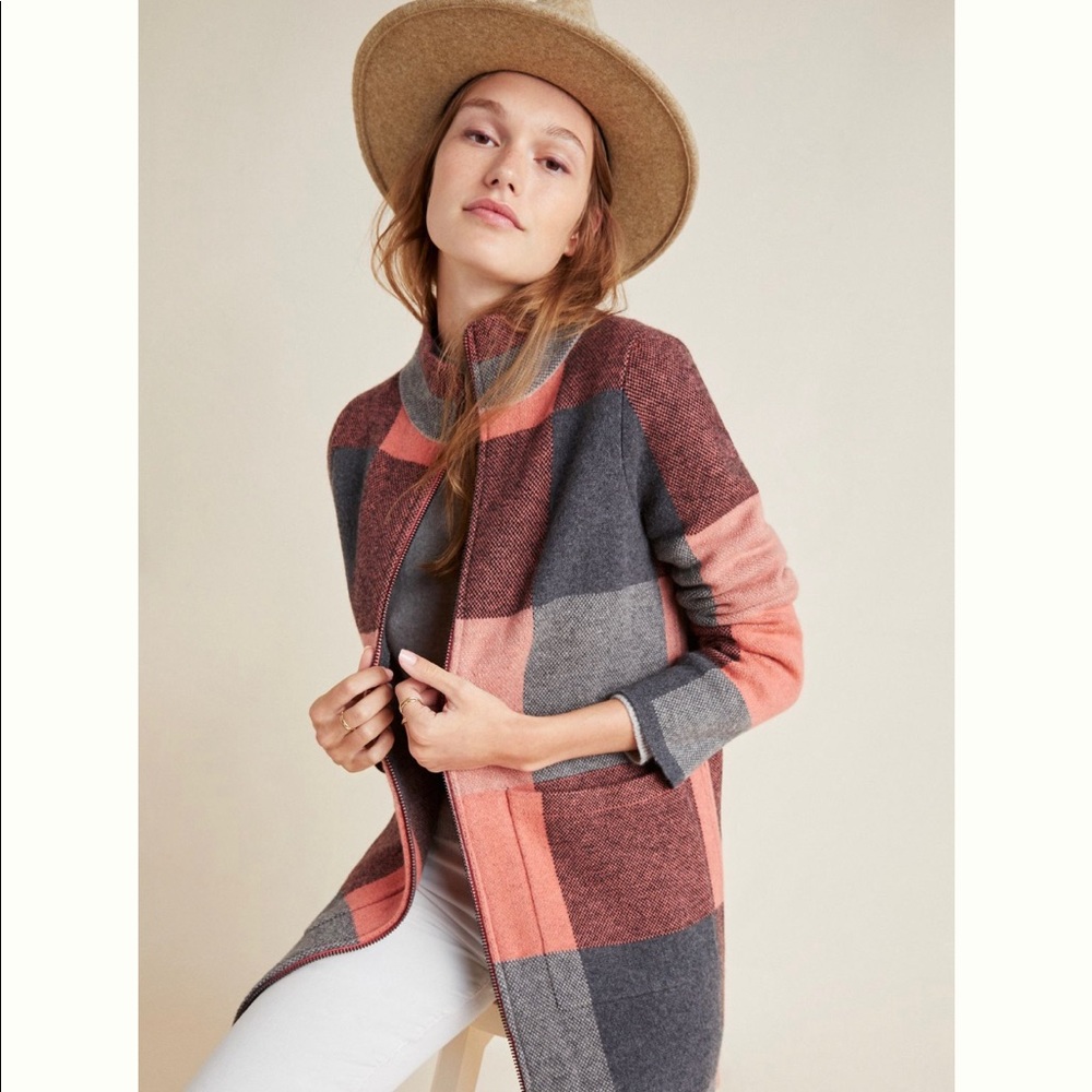 Anthropologie Plaid sweater jacket